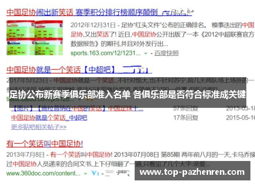 足协公布新赛季俱乐部准入名单 各俱乐部是否符合标准成关键